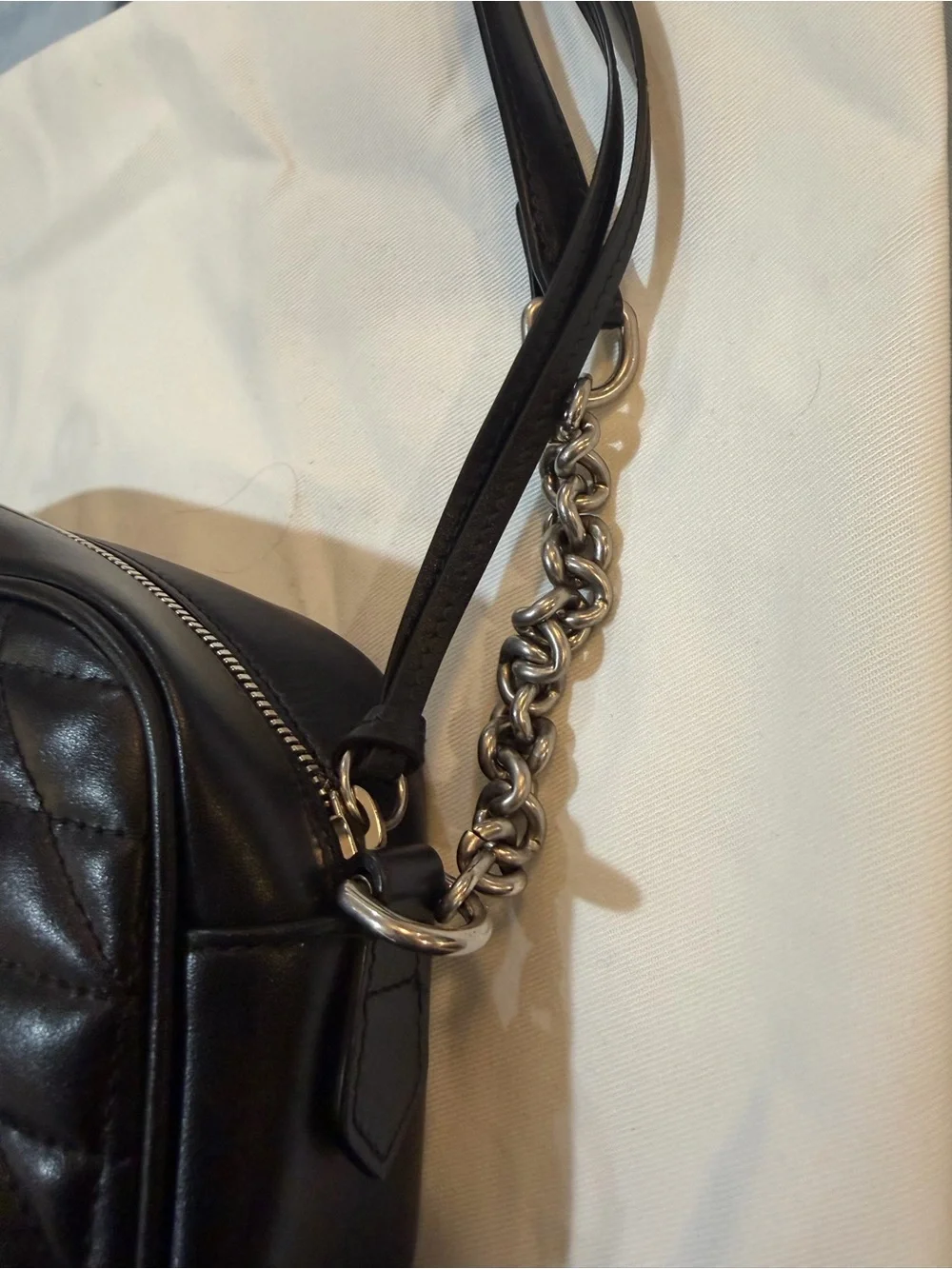 Gucci Black Marmont Crossbody Bag w/ Silver Hardware, Dust Bag & shopping bag